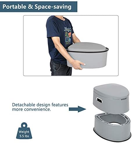 VINGLI Portable Toilet | Indoor Outdoor Commode w/Detachable Inner Bucket & Removable Paper Holder, Lightweight & Compact for Camping, Boat, Van, Emergency Use (Grey)