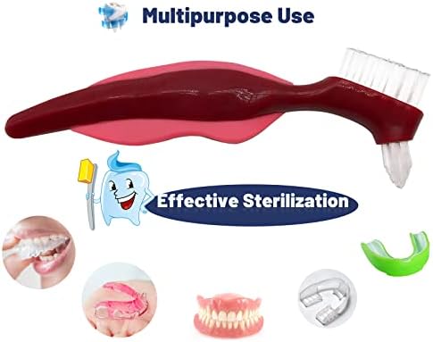 Premium Hard Denture Brush, Multi-Layered Bristles & Portable Double Sided Toothbrush for Denture Care (Pack of 3)