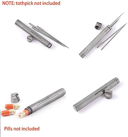 TISUR Titanium Portable Toothpick Holder Box, Pocket Waterproof Case Toothpicks Container with Keychain for Outdoor Picnic and Camping (1, Grey)