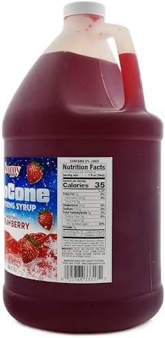 Snappy Strawberry Sno Cone Syrup, 1 Gallon (128 ounces) Size, Ready to Use For Snow Cone Machines, Flavored Syrup for Shaved Ice, 14 Snow Cone Flavor Options