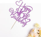 Purple Glitter Happy 16th Birthday Cake Topper, 16th Birthday/Anniversary Cake topper (Purple-16th)
