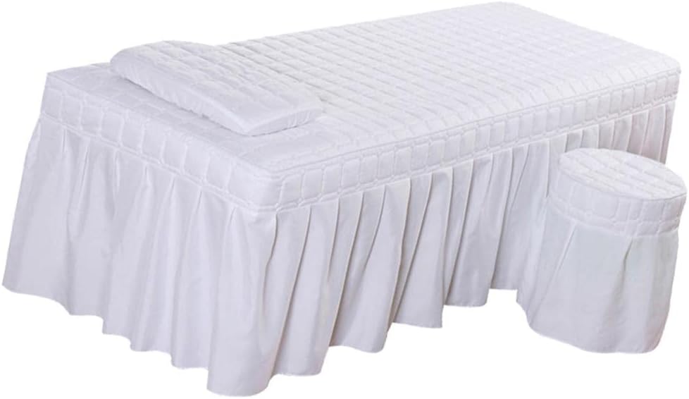 Massage Hotel Table Bed Skirt Valance Sheet with Breath Hole Pillow Case Stool Cover for Beauty Salon, White