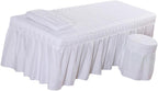 Massage Hotel Table Bed Skirt Valance Sheet with Breath Hole Pillow Case Stool Cover for Beauty Salon, White