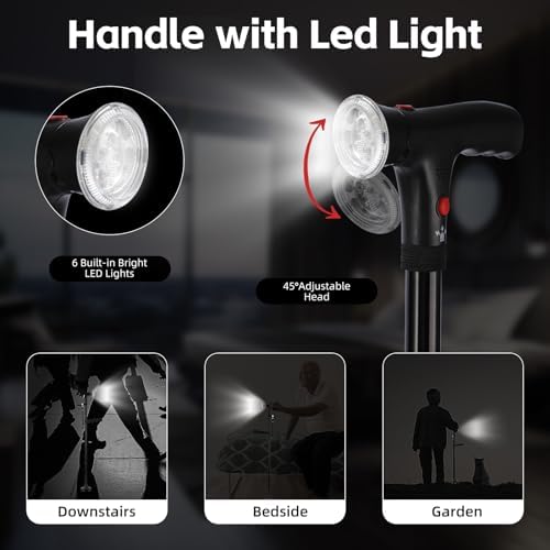 Canehero Walking Cane，Smart Cane，Freedom Canes with Led Light and Emergency Alarm - Height Adjustable from 34.5 to 38.5 Inches, Suitable for The Elderly and Adults, Cane Hero for Women