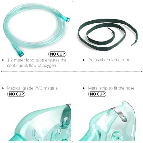 ANSNF 2 Pack Oxygen Mask for Face Adult with 6.6' Tube & Adjustable Elastic Strap - Size M - NO Cup
