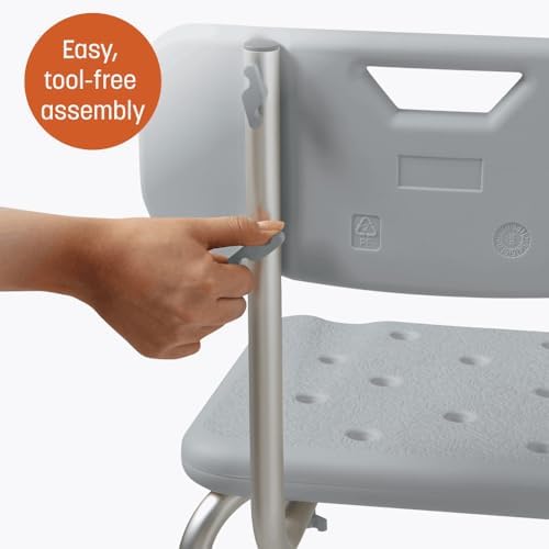 Caring Bath Chair for Seniors, Shower Seat with Removable Backrest, Suction Feet, Non-Slip Adjustable Height Shower Bench for Elderly, Disabled, 400 lb Weight Capacity, Bathroom Stool for Tub & Shower