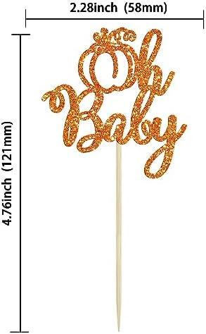 Ephlyn 24Pcs Pumpkin Oh Baby Cupcake Toppers Glitter Fall Theme Pumpkin Cupcake Picks Baby Shower Cake Decorations for Pumpkin Theme Gender Reveal Kids Birthday Party Supplies Orange