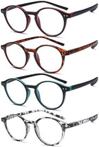 EYEURL 4-Pack Round Reading Glasses for Women Men Blue Light Glasses Retro Round Computer Readers With Spring Hinges Anti Glare Filter Lightweight Eyeglasses 1.5