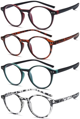 EYEURL 4-Pack Round Reading Glasses for Women Men Blue Light Glasses Retro Round Computer Readers With Spring Hinges Anti Glare Filter Lightweight Eyeglasses 1.5