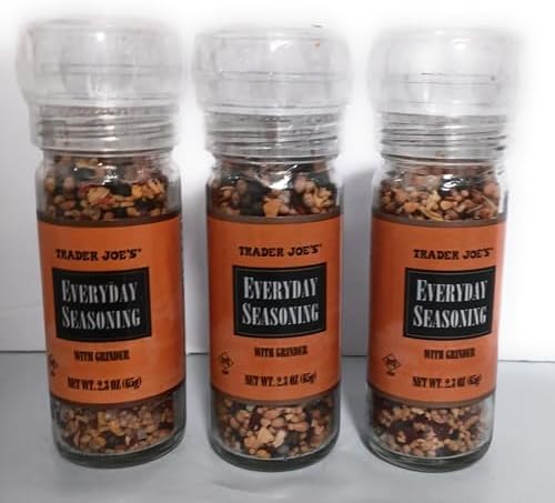 Trader Joe's Everyday Seasoning with Built in Grinder Use on Everything Everyday Sea Salt,mustard Seeds, Black Peppercorns,coriander,onion,garlic,paprika & Chili Pepper 2.3oz - PACK OF 3