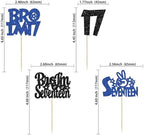 Ephlyn 24Pcs Bro I'm 17 Cupcake Toppers Glitter Boy 17th Birthday Cupcake Pick Decorations for Cheers to Seventeen Years Old Big Brother 17th Birthday Party Supplies
