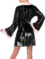 Pink And Black Latex Evening Dress Robe With Lacing Rubber Sleepwear Jacket Top Gown