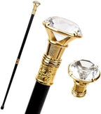 Metal Walking Stick Crystal Diamond Head 35.8 Inch Scepter Royal Crystal King Walking Stick New Year's Eve Performance Props(glod,91cm/35.8inch)