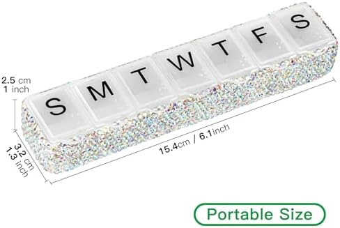 Soleebee Portable Weekly 7 Day Pill Organizer, Bling Crystal Pill Box Case, Travel Pill Planner, Pill Dispenser, Medicine Vitamin Container Organizer (AB)