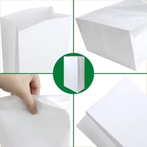 BadenBach 50 Pack 12 Lb White Paper Lunch Bags, 12.5" x 7" x 4.3" Large Bread Bags Bulk, Heavy Duty kraft Paper Sacks for Grocery Wrapping, Retail Shopping, Bakery, Party Favors