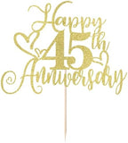 golden Glitter Happy 45th Anniversary Cake Toppers-Wedding Anniversary Party Decorations,gold Wedding Party，Birthday Party Decorations,Company Anniversary Party/45th Birthday Party Decorations (45th)