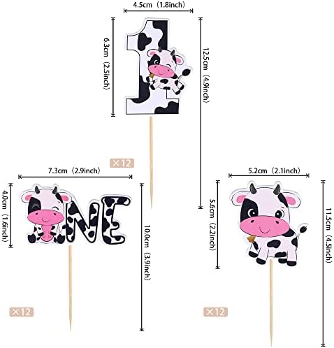 Rsstarxi 36 Pack Cow One Cupcake Toppers Farm Animals First Birthday Cupcake Picks for Cow 1st Birthday Baby Shower Kids 1st Birthday Party Cake Decorations Supplies