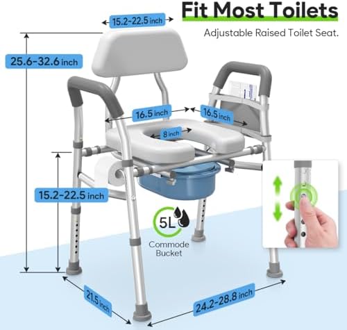 Raised Toilet Seat with Handles 400lb - Adjustable 3 in 1 Commode Chair for Toilet with Arms, Toilet Riser with Handles, Toilet Chair Over Toilet, Handicap Toilet Seat