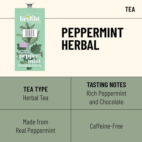 Flavia Bright Tea Co. Peppermint Herbal Tea Freshpacks works only with Flavia Brewers (Case of 100)