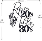 Black Glitter Rip 20's Hello 30's Cake Topper, Death to My Twenties Décor, Old English Disco Gothic Themed 30th Birthday Oarty Decorations Supplies
