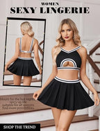 Avidlove Sexy Mini Skirt Cheerleader Lingerie Set for Women Hollow Crop Y2K Pleated Skirts Sets Rave Outfit