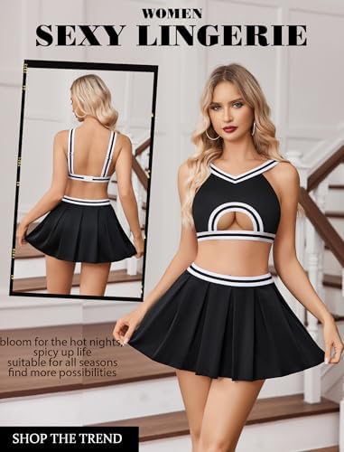 Avidlove Sexy Mini Skirt Cheerleader Lingerie Set for Women Hollow Crop Y2K Pleated Skirts Sets Rave Outfit
