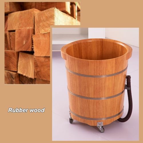 Wooden Foot Bath Barrel with Lid Removable Foot Washing and Wellness Basin Rubber Wood Foot Soaking Bucket Bucket Height 40/45/50centimeters Fast Drainage(H40cm/15.7")