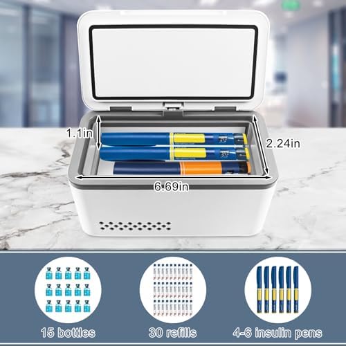 Electric Insulin Cooler Travel Case Box, Insulin Fridge Storage Portable Insulin Refrigerator, Diabetic Insulin Cooler LCD Display, Rechargeable Battery, Temperature Control, 0°C ~ 18 °C