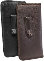 Calabria Soft Slip-In Glasses Case Pocket Metal Clip Black/Brown(2Pack) Men/Women Synthetic Leather Felt Lining 6.5"x3"