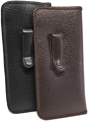 Calabria Soft Slip-In Glasses Case Pocket Metal Clip Black/Brown(2Pack) Men/Women Synthetic Leather Felt Lining 6.5"x3"