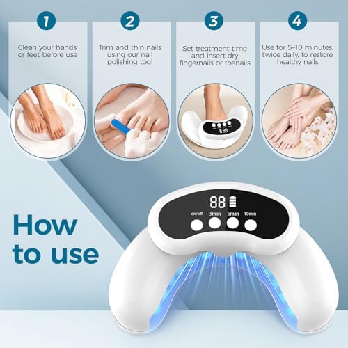 Nail Fungus Laser Treatment LED Light Device – Safe & Gentle Home Nail Care for Strong,Healthy-Looking Nails, Cordless Portable Design, Easy One-Button Use
