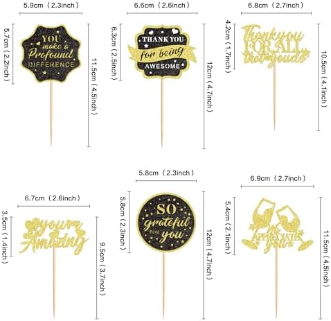 Ercadio 24Pcs We Appreciate You Cupcake Toppers Glitter Black Gold Thank You Being Awesome Retirement Cupcake Decorations Graduation Parents Appreciation Theme Teacher's Mother Father Day Supplies