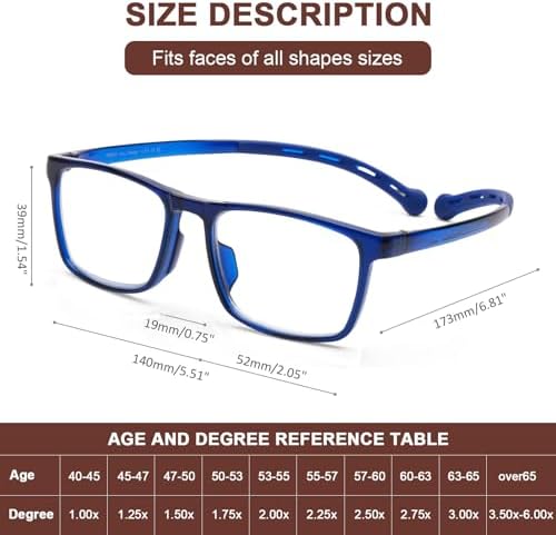 AQWANO Sports Style Reading Glasses Women Men, Flexible TR90 Readers Long Arm Neck Hanging Anti Computer Blue Light Glasses