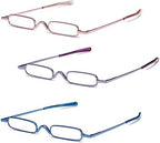 3 Pack Slim Pen Reading Glasses Metal Frame & Case Compact Portable Spring Hinge Eyeglasses for Women Men (Pink, Purple, Blue, +1.75)