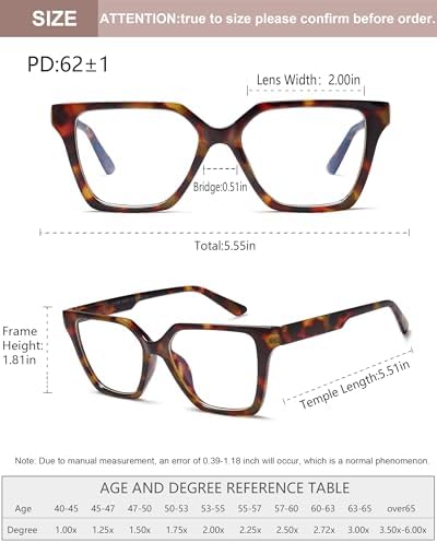 EYEURL 4 Pack Fashion Oversized Reading Glasses for Women Men Blue Light Blocking Computer Square Readers with Spring Hinge Designer Ladies Large Frame Square Anti UV Ray Eyeglasses 2.0