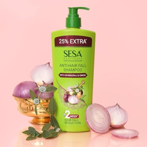 S.E.S.A Ayurvedic Anti Hair Fall Shampoo for Dry, Frizzy Hair - With 6 Herbs (Amla, Bhringraj, Neem) | Sulfate & Paraben Free | Reduces Breakage, Promotes Growth | 16.9 fl oz (500ml) - For Men & Women