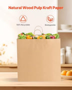 VEVOR Kraft Paper Bags with Handles, 100Pcs 18 x 7 x 19 in, Large Paper Grocery Bags, Reusable & 100% Recycled Take-Out Sacks, Plain Party Bag Bulk for Birthday, Wedding, Business, Goody, Brown