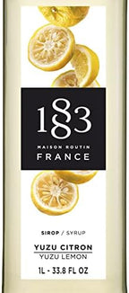 1883 Yuzu Lemon Syrup for Drinks, Made in France, 1 Liter Glass Bottle