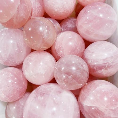 5-6CM/1.97-2.36inch Natural Pink Crystal Ball Rose Quartz Sphere Polished Divination Ball Decorative Sphere Healing Crystals Ball Stone Crafts Home Decor Ornament Gifts (50-60mm, Pink Crystal)