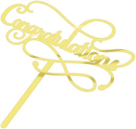 Congratulations Cake Topper,Congratulations 2026 Graduation Cake Topper,Graduation, Wedding, Retirement, Birthday, Anniversary, Celebration Party Decorations Supplies (Acrylic Gold)