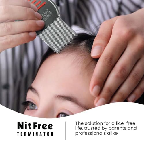 Nit Free Terminator Lice Comb - Professional Stainless Steel Comb for Effective Head Lice Treatment (Colors May Vary) (Pack of 3)