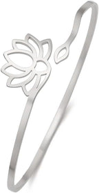 Dreamtimes Lotus Flower Bracelet for Women Encouragement Lotus Flower Adjustable Bracelet Vintage Jewelry Buddha Yoga Bracelet Stainless Steel Cuff Bangle