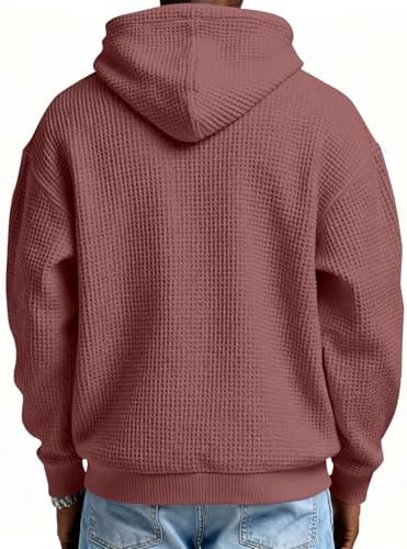 Mens Hoodies Pullover Casual Long Sleeve Drawstring Waffle Knit Hooded Sweatshirt With Pocket S-5Xl