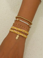 4Pcs Boho Gold Beaded Bracelets Set for Women Pineapple Charm Braided Rope Chain Stackable Summer Beach Jewelry Accessories