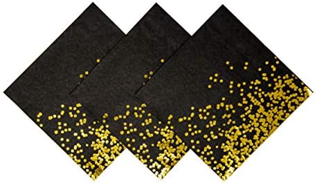 Black and Gold Party Supplies Disposable Napkins Gold Dot Confetti Paper Napkins for Birthday Anniversary New Years Graduation Wedding Christmas 3-Ply 50 Pack