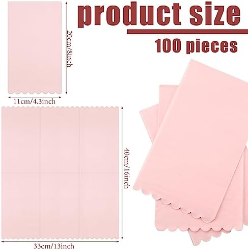 Glenmal 100 Pcs Paper Disposable Napkins 2 Ply Dinner Guest Cocktail Napkins Hand Towels for Wedding Spring Birthday Party Bridal Anniversary Reception, 13 x 16 Inches (Pink)