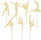 Gyufise 28pcs Gold Gymnast Cupcake Toppers - Gymnastics Birthday Party Supplies for Gym Theme Decoration - 2x5.5in Paper Toppers - 28 Count