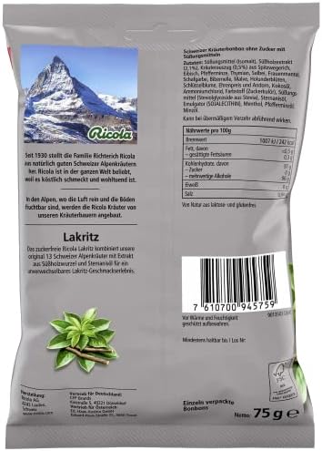 Ricola Licorice Sugarfree Throat Cough Drops Imported from Germany Shipping from USA - 75g