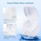 JMU Denture Bath Case with Strainer Basket Soaking Cup & Mouthguard Storage Container (White)