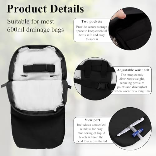 Nephrostomy Tube and Drainage Bag Cover with Adjustable Waist Strap & Catheter Pipe Cover for Nephrostomy Outer Bag Holder (Black)